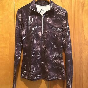 Nike-Womens Dri Fit 1/2 Zip Activewear Top-Purple Abstract Print-Sz L-Athleisure